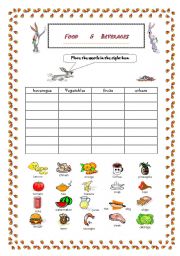 English worksheet: food/beverages/fruits & vegetables