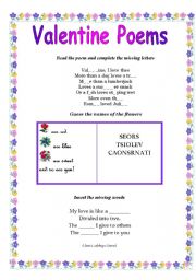 English Worksheet: Valentine Poems