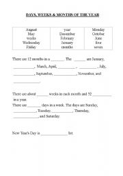 English Worksheet: Days, Weeks & Months of the Year