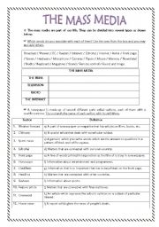 English Worksheet: Mass Media - 10th grade