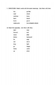English Worksheet: synonyms and antonyms