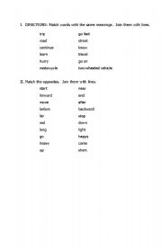 English worksheet: synonyms and antonyms