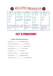 English Worksheet: RELATIVE PRONOUNS- 2 PAGES
