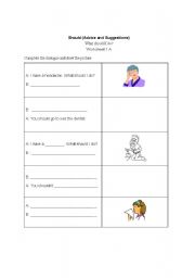 English Worksheet: Giving Advice (Should)
