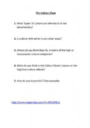 English worksheet: Questions on Culture