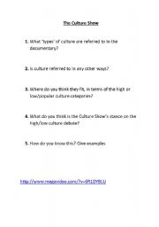 English Worksheet: Questions on Culture