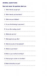 English Worksheet: Modals, possessives, present simple, times, 