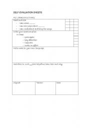 English worksheet: Self-evaluation sheets