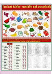 English Worksheet: Food and drinks, countable and uncountable nouns