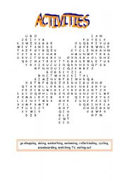 Free time activities wordsearch