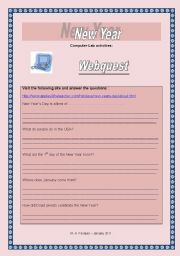 English Worksheet: NEW YEAR computer lab activities (Comprehensive project - 2 pages) - WEBQUEST + links.