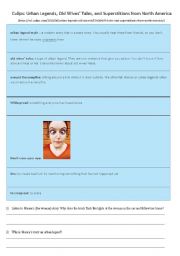 English Worksheet: supersitions and urban legends listening exercise