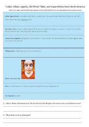 English worksheet: supersitions and urban legends listening exercise