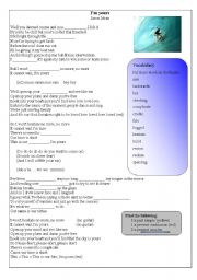 English Worksheet: Song worksheet: Im yours by Jason Mraz