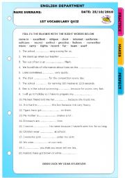 English Worksheet: VOCABULARY QUIZ