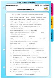 English Worksheet: VOCABULARY QUIZ 2