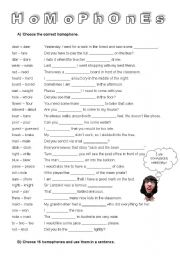 English Worksheet: Homophones