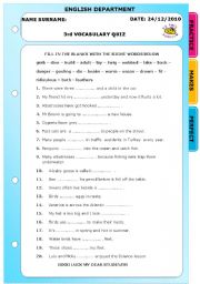 English Worksheet: VOCABULARY QUIZ 3