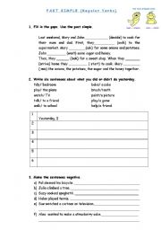 English Worksheet: Past simple ( regular verbs)