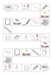 English Worksheet: School objects board game