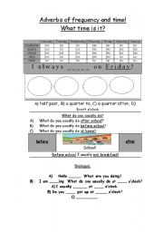 English worksheet: Time and adverbs