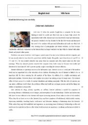 English Worksheet: Internet addiction