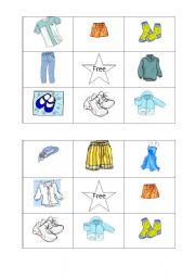 English Worksheet: Bingo Cards (Clothes)