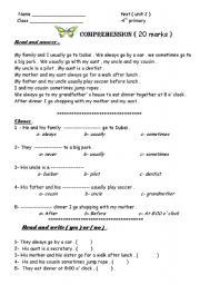 English worksheet: Comprehension exam