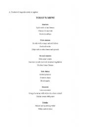 English Worksheet: Menu and dialogue in a restaurant