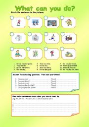 English Worksheet: What can you do? (key included)
