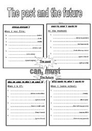 English Worksheet: The past tense and the future tense of can and must