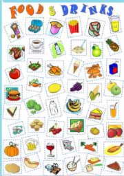 English Worksheet: FOOD AND DRINKS -CUT & PASTE- vocabulary revision for kids