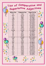 English Worksheet: List of Comparative and Superlative Adjectives
