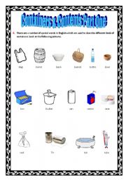 English Worksheet: Containers & Contents Part One