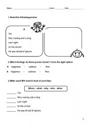 English Worksheet: writing 5ws poem