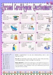 English Worksheet: Personal Care&Hygiene Questionnaire