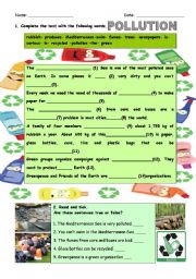English Worksheet: Reading about pollution
