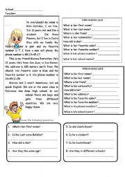 English Worksheet: personal information, possessive adjectives. 