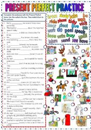 English Worksheet: PRESENT PERFECT PRACTICE (B&W + KEY)