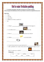 English Worksheet: Yorkshire pudding recipe