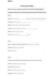 English Worksheet: Ordering in a Restaurant