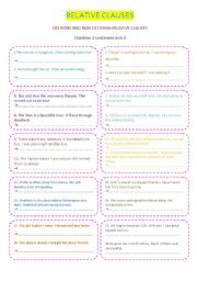 English Worksheet: RELATIVE CLAUSE PRACTICE