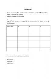 English worksheet: Quick Questionaire - Can be used to suplement any lesson - Sit back and relax for 15 minutes!