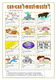English Worksheet: can-cant-must-mustnt