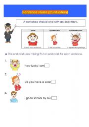 English Worksheet: End Marks - Puntuation (Easy)