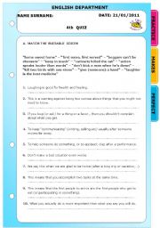 English Worksheet: IDIOM AND GENERAL VOCABULARY QUIZ