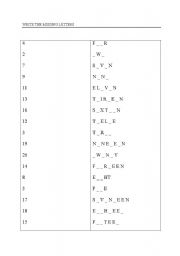 English Worksheet: Write the missing letters - numbers 1 to 20