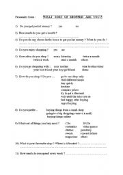 English worksheet: quizz what sort of shopper are you ?