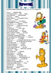 English Worksheet: Prepositions  (40 sentences/ key included)