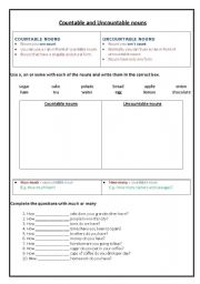 English Worksheet: Countable and Uncountable Nouns - Food
